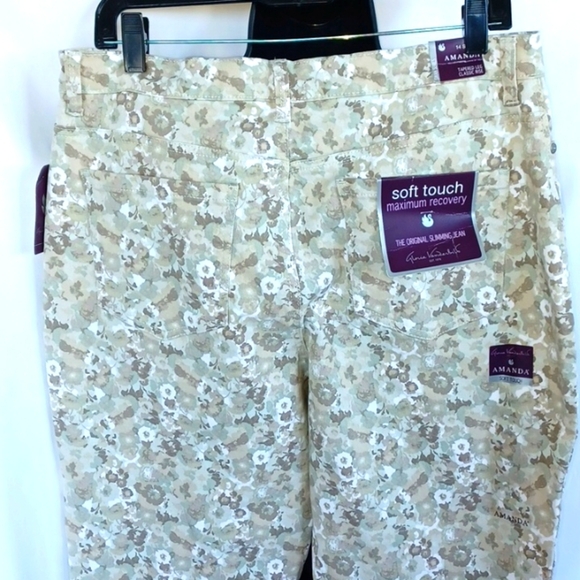 Gloria Vanderbilt Cream Green Brown Floral Amanda Vintage Jeans Size 14 short - Picture 4 of 7